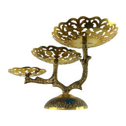 Bronze fruit bowl, 3 tier, carved blue (24x 38x22.5 cm)