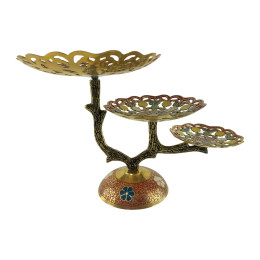 Bronze fruit bowl, 3 tiers, carved red (24x 38x22.5 cm)