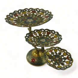 Bronze fruit bowl, 3 tiers, carved blue (24x 38x22.5 cm)