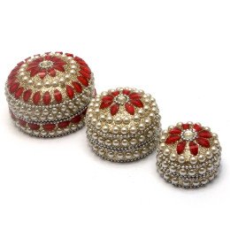 Шкатулки металические (н-р 3 шт) с жемчугом "Красные" (7,5х7,5х4cm 6х6х3cm 5х5х3,5cm)