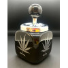 Black ceramic ashtray with lid "Hemp leaf" (14x8.5x8.5 cm)