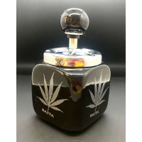 Black ceramic ashtray with lid "Hemp leaf" (14x8.5x8.5 cm)