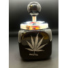 Black ceramic ashtray with lid "Hemp leaf" (14x8.5x8.5 cm)