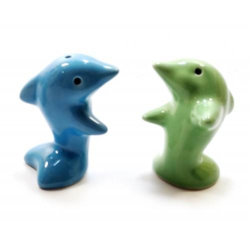 Солонка с перечницей  "Дельфины" зелено голубые (7х7х4 см)