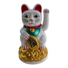 MARKDOWN. Maneki-neko cat waving paw, white (11.2 x 6.7 x 6.7 cm)
