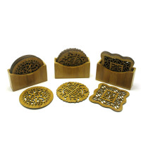 Carved bamboo cup holders (6 pcs) (11x10x3.5 cm)