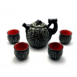 Сервиз керамический "Дракон с иероглифами"(чайник 670мл, h-13,5см,d-11см;4 чашки 40мл,h-5см,d-5,5см)