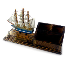 Sailboat with stand for pens and business cards (25.5x8x13.5 cm)B