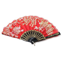Веер  "Павлины" красный (23 см)