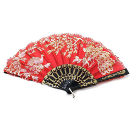 Веер  "Павлины" красный (23 см)