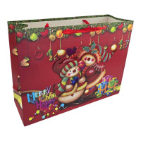 Red gift bag with "Snowmen" applique (36x27 cm)