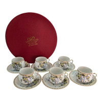 Round porcelain set (110 ml) (6SCS173) 6 cups + 6 saucers "Chinese Woman" (h-5.5 cm, d-5 cm, saucer d 11 cm)