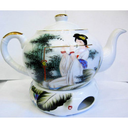 Porcelain teapot with heating pad (TPW174) "Chinese under the willow"