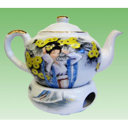 Porcelain teapot with heating pad (TPW173) "Chinese under the willow"