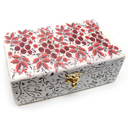 Шкатулка красный орнамент дерево на ножках, массив дерева (20,5×12,5×9 см.)