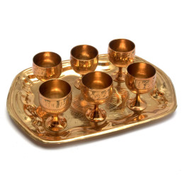 Рюмки бронзовые на подносе "Медь" (н-р 6 шт)(h-5,5 d-4 см)(80мл.)(поднос 35х15х1 см)