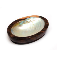 Soap dish wood with mother of pearl (14x9x3 cm)