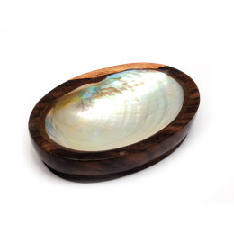 Soap dish wood with mother of pearl (14x9x3 cm)