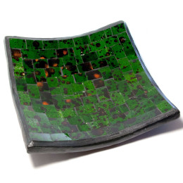 Terracotta dish with green mosaic (14.5x14.5x2 cm)