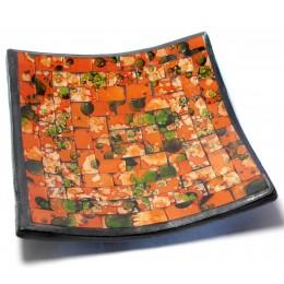Terracotta dish with orange mosaic (14.5x14.5x2 cm)