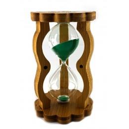 Часы песочные в бамбуке зеленый песок (10 мин) (14,5х8,5х5,5 см)