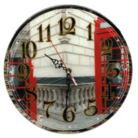 Wall clock "Telephone Booth London" glass (d-30 cm) (quiet running)