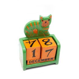Вічний календар "Кіт" дерево зелений (14х10х5 см)