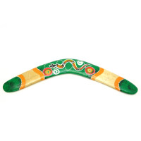 Boomerang painted double-sided tree green (41x10x1 cm)