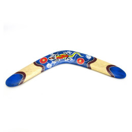 Boomerang painted double-sided wood blue (41x13x1.5 cm)