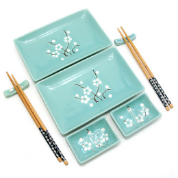 Сервиз для суши "Бирюзовый с цветами сакуры" (2 персоны)(28х28,3х3,5 см)