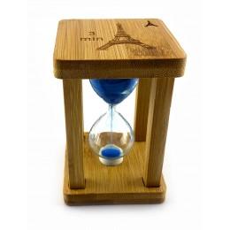 Sandglass in bamboo "Time is Money" blue (3 min) (9.5x6.5x6.5 cm)