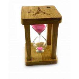 Sandglass in bamboo "Time is Money" pink (3 min) (9.5x6.5x6.5 cm)