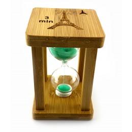 Sandglass in bamboo "Time is Money" green (3 min) (9.5x6.5x6.5 cm)