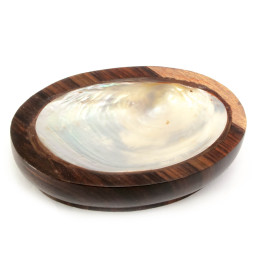 Soap dish wood with mother of pearl (12.5x9x3 cm)