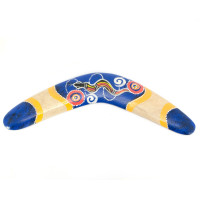 Painted boomerang wood blue (31.5x12x1 cm)