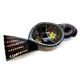 Братина "Птах" із цільного дерева інкрустована перламутром (34х16,5х6 см)D