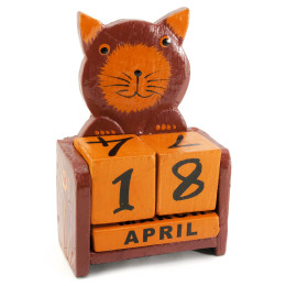 Календарь настольный "Кот" дерево коричневый (15х10х5 см)