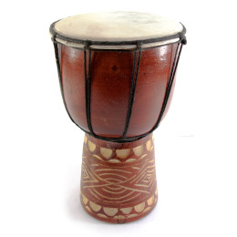 Барабан джембе різьблене дерево зі шкірою (24х14х14 см)