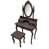 Столик туалетний коричневий, з мереживами, з дзеркалом і пуфом, масив дерева (145 х 40 х 75см.)