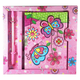 Notebook with a lock for girls pink (2 keys, pen) (19x18x1.5 cm)