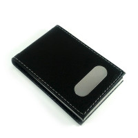 Black leather business card holder with magnetic closure for 15 business cards (9x6.5x1.5 cm)