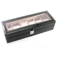 Шкатулка для часов тисненная черная кожа (30,5х11х8 см)