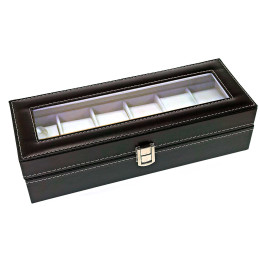 Скринька для годинників гладка чорна шкіра (30,5х11х8 см)