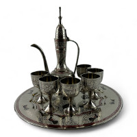 Bronze colored service, tray, 6 glasses 50 ml, jug 250 ml) (h-8 cm tray d-30)