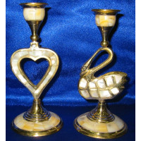 Bronze candlestick with mother-of-pearl (elephant, swan, heart)