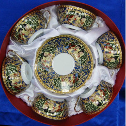 Сервіз круглий порцеляна (150мл)(6SBS86-5) 6 чашок+6 блюдець "Зелена верба" (h-4,5см, d-9,5см d блюдця-13)