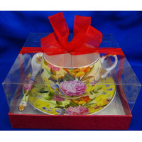 Чашка+блюдце порцеляна (210 мл)(ACS1040-6) "Квіти" (h-6см, d-чашки - 8см, d-блюдця - 14см)