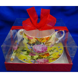 Cup+saucer porcelain (210 ml)(ACS1040-6) "Flowers" (h-6cm, d-cups - 8cm, d-saucers - 14cm)