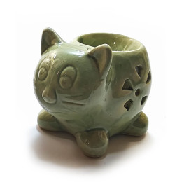 Аромалампа  керамическая "Кошка" зеленая (13х10х7,5 см)