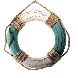 Lifebuoy wooden turquoise (d-24.5 cm h-2.5 cm)